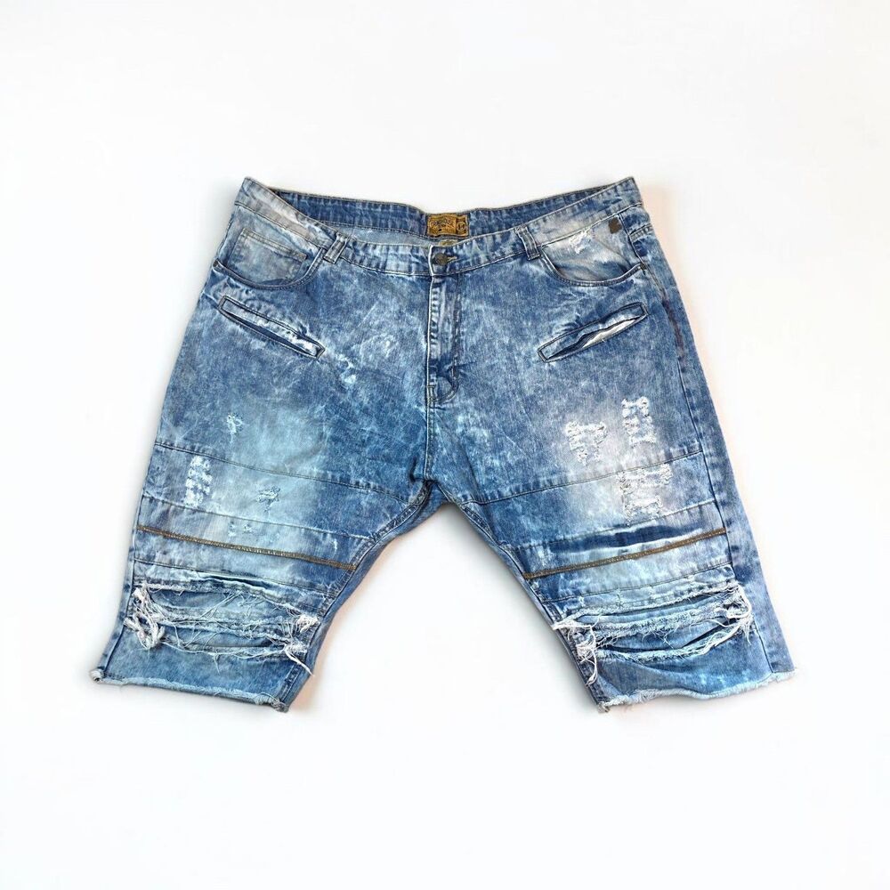 Grindhouse Distressed Y2K Acid Wash Blue Denim Bermuda Shorts Mens Size 44